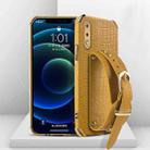 For Samsung Galaxy A02 Electroplated TPU Crocodile Pattern Leather Case with Wrist Strap(Yellow) - 1