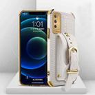 For Samsung  Galaxy A02s (EU Version) Electroplated TPU Crocodile Pattern Leather Case with Wrist Strap(White) - 1