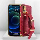 For Samsung Galaxy A21S Electroplated TPU Crocodile Pattern Leather Case with Wrist Strap(Red) - 1