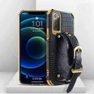 For Samsung Galaxy Note20 Electroplated TPU Crocodile Pattern Leather Case with Wrist Strap(Black) - 1