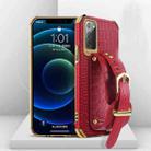 For Samsung Galaxy Note20 Electroplated TPU Crocodile Pattern Leather Case with Wrist Strap(Red) - 1