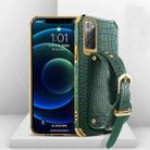 For Samsung Galaxy Note20 Electroplated TPU Crocodile Pattern Leather Case with Wrist Strap(Green) - 1