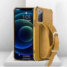For Samsung Galaxy Note20 Electroplated TPU Crocodile Pattern Leather Case with Wrist Strap(Yellow) - 1