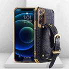 For Samsung Galaxy Note20 Ultra Electroplated TPU Crocodile Pattern Leather Case with Wrist Strap(Black) - 1