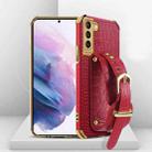 For Samsung Galaxy S21 Plus Electroplated TPU Crocodile Pattern Leather Case with Wrist Strap(Red) - 1