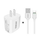 ENKAY Hat-Prince 20W PD Type-C + QC 3.0 USB Fast Charging Travel Charger Power Adapter with Fast Charge Data Cable, US Plug(With 8 Pin Cable) - 1