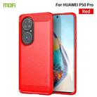For Huawei P50 Pro MOFI Gentleness Series Brushed Texture Carbon Fiber Soft TPU Case(Red) - 1