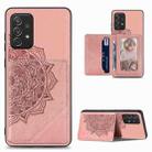 For Samsung Galaxy A52 5G / 4G Mandala Embossed Magnetic Cloth PU+TPU+PC Case with Holder & Card Slots & Wallet & Photo Frame(Rose Gold) - 1