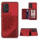 For Samsung Galaxy A52 5G / 4G Mandala Embossed Magnetic Cloth PU+TPU+PC Case with Holder & Card Slots & Wallet & Photo Frame(Red) - 1