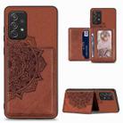 For Samsung Galaxy A52 5G / 4G Mandala Embossed Magnetic Cloth PU+TPU+PC Case with Holder & Card Slots & Wallet & Photo Frame(Brown) - 1