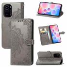 Halfway Mandala Embossing Pattern Horizontal Flip Leather Case with Holder & Card Slots & Wallet & Lanyard For Xiaomi Redmi K40 / K40 Pro / K40 Pro+(Grey) - 1