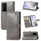 Halfway Mandala Embossing Pattern Horizontal Flip Leather Case with Holder & Card Slots & Wallet & Lanyard For vivo X60 Pro+(Grey) - 1