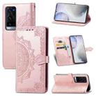 Halfway Mandala Embossing Pattern Horizontal Flip Leather Case with Holder & Card Slots & Wallet & Lanyard For vivo X60 Pro+(Rose Gold) - 1