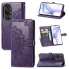 Halfway Mandala Embossing Pattern Horizontal Flip Leather Case with Holder & Card Slots & Wallet & Lanyard For Huawei  P50 Pro(Purple) - 1