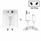 TCS-20WACA 20W PD Type-C + QC 3.0 USB Interface Fast Charging Travel Charger with USB to Micro USB Fast Charge Data Cable AU Plug - 1