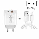20W PD Type-C + QC 3.0 USB Interface Fast Charging Travel Charger with USB to Type-C Fast Charge Data Cable EU Plug - 1