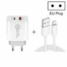 20W PD Type-C + QC 3.0 USB Interface Fast Charging Travel Charger with USB to 8 Pin Fast Charge Data Cable EU Plug - 1