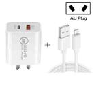 TCS-20WACA 20W PD Type-C + QC 3.0 USB Interface Fast Charging Travel Charger with USB to 8 Pin Fast Charge Data Cable AU Plug - 1