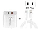 20W PD Type-C + QC 3.0 USB Interface Fast Charging Travel Charger with USB-C / Type-C to 8 Pin Fast Charge Data Cable US Plug - 1