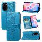 For Xiaomi Redmi K40 /K40 Pro /K40 Pro+ Butterfly Love Flowers Embossed Horizontal Flip Leather Case with Holder & Card Slots & Wallet & Lanyard(Blue) - 1