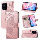 For Xiaomi Redmi K40 /K40 Pro /K40 Pro+ Butterfly Love Flowers Embossed Horizontal Flip Leather Case with Holder & Card Slots & Wallet & Lanyard(Rose Gold) - 1