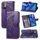 For Xiaomi Redmi Note10 5G Butterfly Love Flowers Embossed Horizontal Flip Leather Case with Holder & Card Slots & Wallet & Lanyard(Dark Purple) - 1