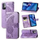 For Xiaomi Redmi Note10 5G Butterfly Love Flowers Embossed Horizontal Flip Leather Case with Holder & Card Slots & Wallet & Lanyard(Light Purple) - 1