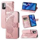 For Xiaomi Redmi Note10 5G Butterfly Love Flowers Embossed Horizontal Flip Leather Case with Holder & Card Slots & Wallet & Lanyard(Rose Gold) - 1