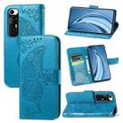 For Xiaomi Mi 10S Butterfly Love Flowers Embossed Horizontal Flip Leather Case with Holder & Card Slots & Wallet & Lanyard(Blue) - 1