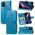 For OPPO Find X3 Pro Butterfly Love Flowers Embossed Horizontal Flip Leather Case with Holder & Card Slots & Wallet & Lanyard(Blue) - 1