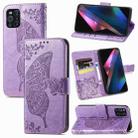 For OPPO Find X3 Pro Butterfly Love Flowers Embossed Horizontal Flip Leather Case with Holder & Card Slots & Wallet & Lanyard(Light Purple) - 1