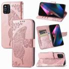 For OPPO Find X3 Pro Butterfly Love Flowers Embossed Horizontal Flip Leather Case with Holder & Card Slots & Wallet & Lanyard(Rose Gold) - 1