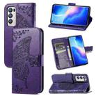 For OPPO Reno5 Pro+ Butterfly Love Flowers Embossed Horizontal Flip Leather Case with Holder & Card Slots & Wallet & Lanyard(Dark Purple) - 1