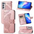 For OPPO Reno5 Pro+ Butterfly Love Flowers Embossed Horizontal Flip Leather Case with Holder & Card Slots & Wallet & Lanyard(Rose Gold) - 1