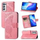 For OPPO Reno5 Pro+ Butterfly Love Flowers Embossed Horizontal Flip Leather Case with Holder & Card Slots & Wallet & Lanyard(Pink) - 1