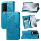 For vivo X60 Pro+ Butterfly Love Flowers Embossed Horizontal Flip Leather Case with Holder & Card Slots & Wallet & Lanyard(Blue) - 1