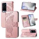 For vivo X60 Pro+ Butterfly Love Flowers Embossed Horizontal Flip Leather Case with Holder & Card Slots & Wallet & Lanyard(Rose Gold) - 1