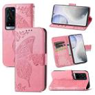 For vivo X60 Pro+ Butterfly Love Flowers Embossed Horizontal Flip Leather Case with Holder & Card Slots & Wallet & Lanyard(Pink) - 1