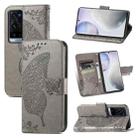 For vivo X60 Pro+ Butterfly Love Flowers Embossed Horizontal Flip Leather Case with Holder & Card Slots & Wallet & Lanyard(Gray) - 1