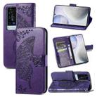 For vivo X60 Pro Butterfly Love Flowers Embossed Horizontal Flip Leather Case with Holder & Card Slots & Wallet & Lanyard(Dark Purple) - 1