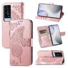 For vivo X60 Pro Butterfly Love Flowers Embossed Horizontal Flip Leather Case with Holder & Card Slots & Wallet & Lanyard(Rose Gold) - 1