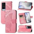 For vivo X60 Pro Butterfly Love Flowers Embossed Horizontal Flip Leather Case with Holder & Card Slots & Wallet & Lanyard(Pink) - 1