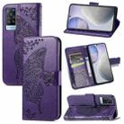 For vivo X60 Butterfly Love Flowers Embossed Horizontal Flip Leather Case with Holder & Card Slots & Wallet & Lanyard(Dark Purple) - 1