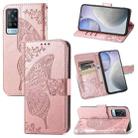 For vivo X60 Butterfly Love Flowers Embossed Horizontal Flip Leather Case with Holder & Card Slots & Wallet & Lanyard(Rose Gold) - 1