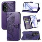 For Huawei  P50 Pro Butterfly Love Flowers Embossed Horizontal Flip Leather Case with Holder & Card Slots & Wallet & Lanyard(Dark Purple) - 1