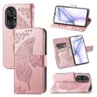 For Huawei  P50 Pro Butterfly Love Flowers Embossed Horizontal Flip Leather Case with Holder & Card Slots & Wallet & Lanyard(Rose Gold) - 1