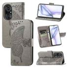 For Huawei  P50 Pro Butterfly Love Flowers Embossed Horizontal Flip Leather Case with Holder & Card Slots & Wallet & Lanyard(Gray) - 1