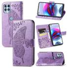 For Motorola Edge S Butterfly Love Flowers Embossed Horizontal Flip Leather Case with Holder & Card Slots & Wallet & Lanyard(Light Purple) - 1