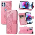 For Motorola Edge S Butterfly Love Flowers Embossed Horizontal Flip Leather Case with Holder & Card Slots & Wallet & Lanyard(Pink) - 1