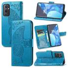 For OnePlus 9 Pro Butterfly Love Flowers Embossed Horizontal Flip Leather Case with Holder & Card Slots & Wallet & Lanyard(Blue) - 1